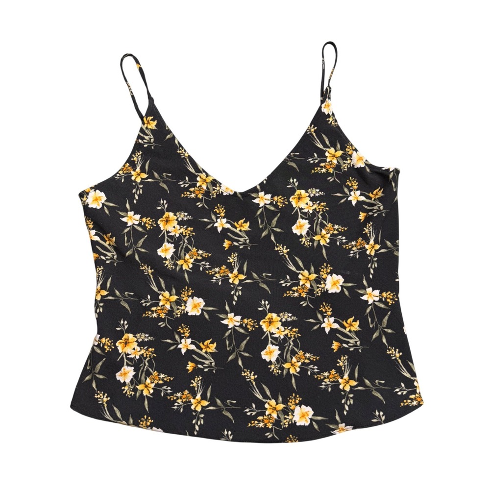 Abercrombie & Fitch Floral V-Neck Cami Tank Top Medium Black Yellow Whimsigoth